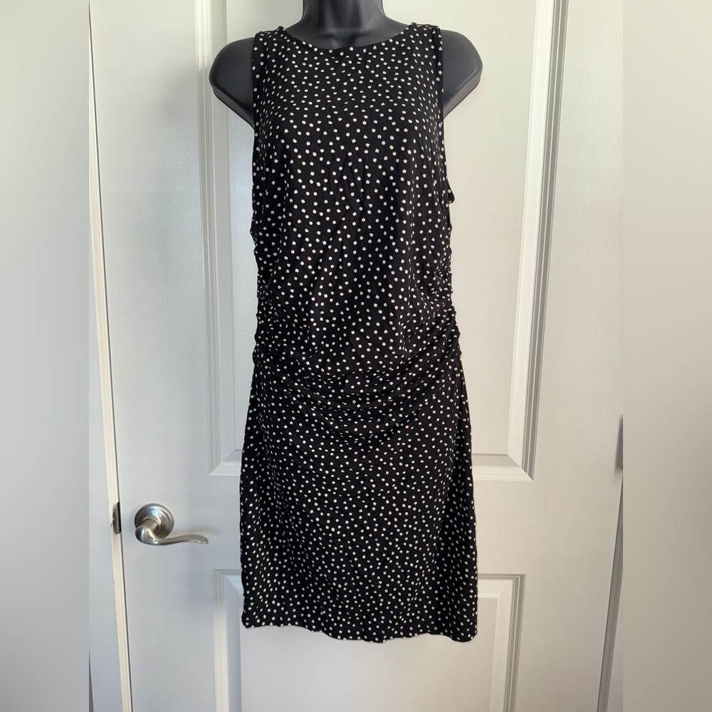 Ann Taylor Black and White Polka Dot Dress Size 10 Sleeveless Midi Office Party